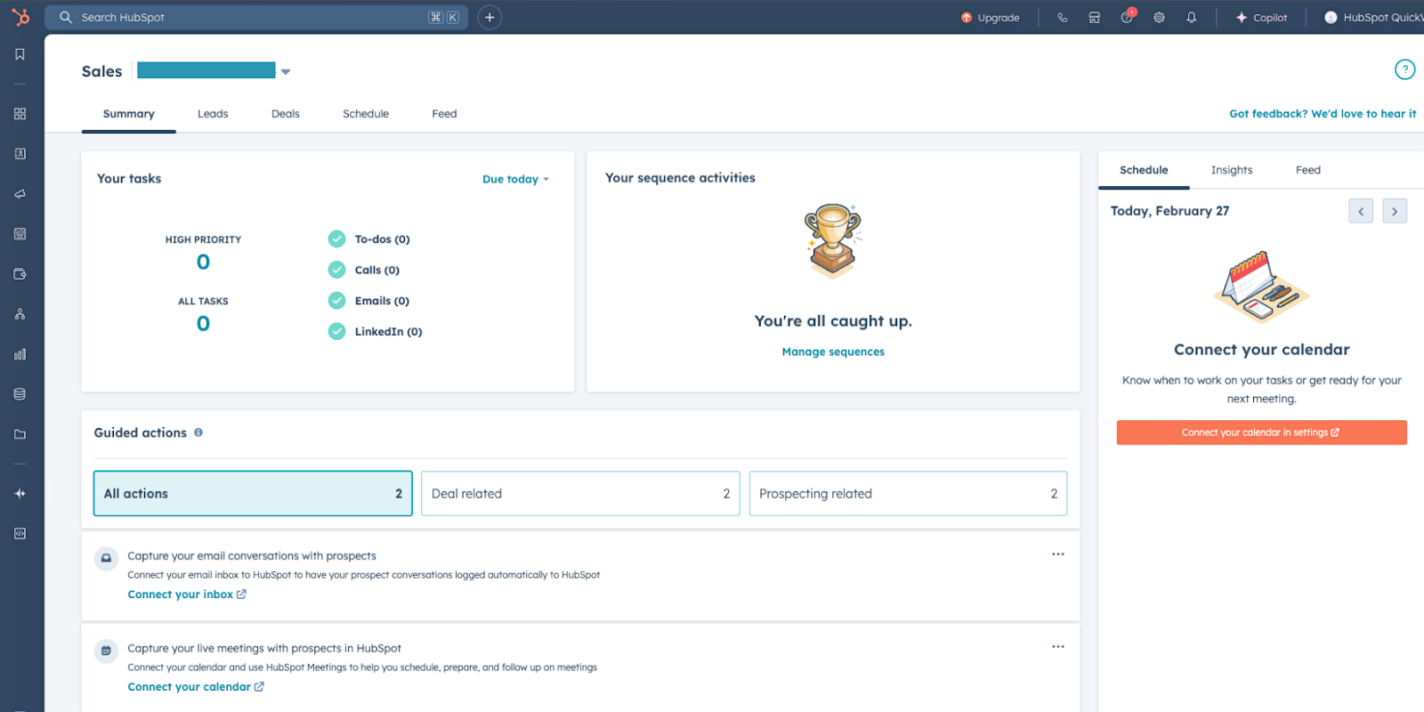 Image of the HubSpot Sales Workspace interface, highlighting its tools for managing sales pipelines and customer interactions.