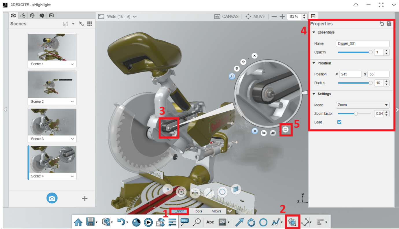 Managing content in xHighlight for 3DEXPERIENCE with design, scenes, and materials