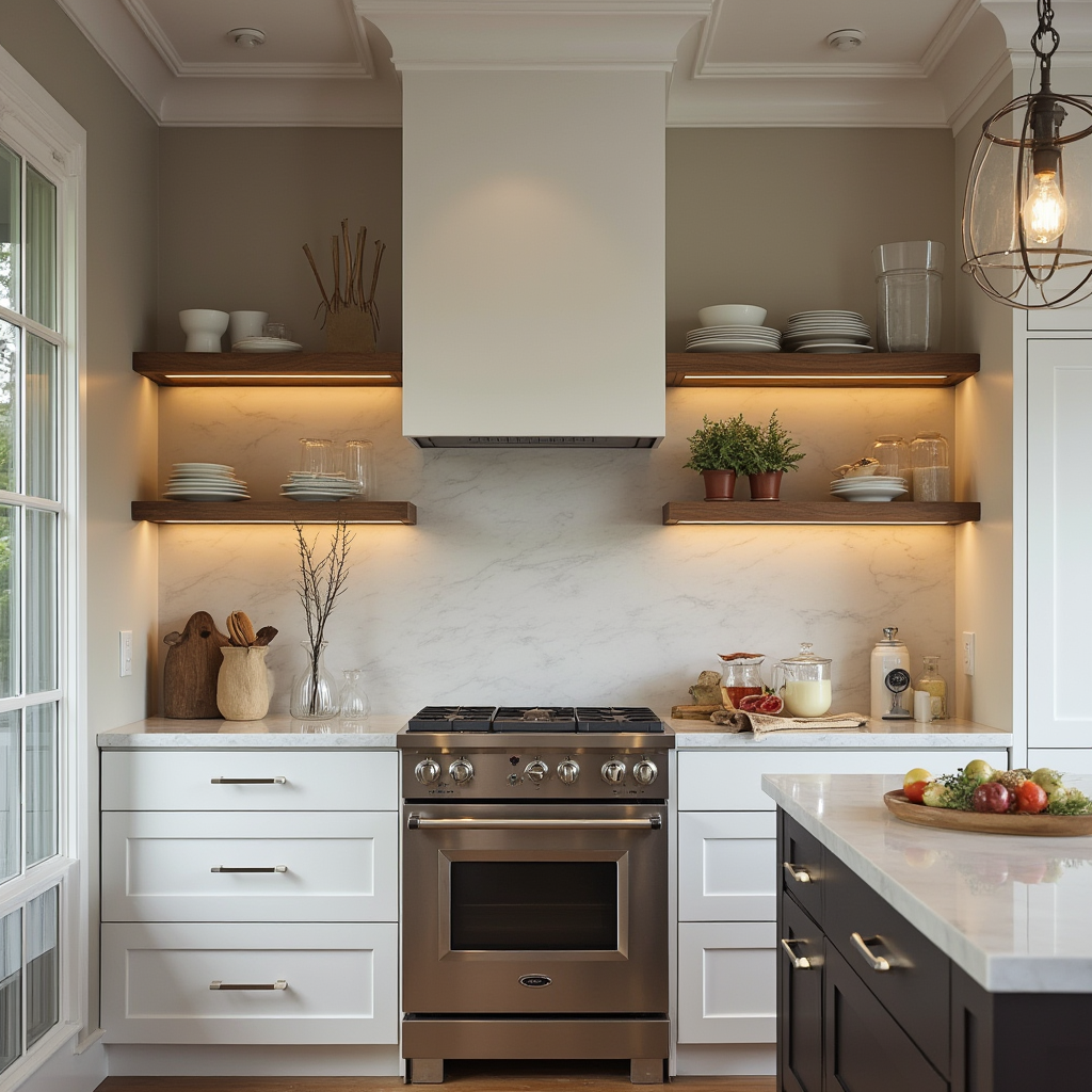 modern open shelving kitchen