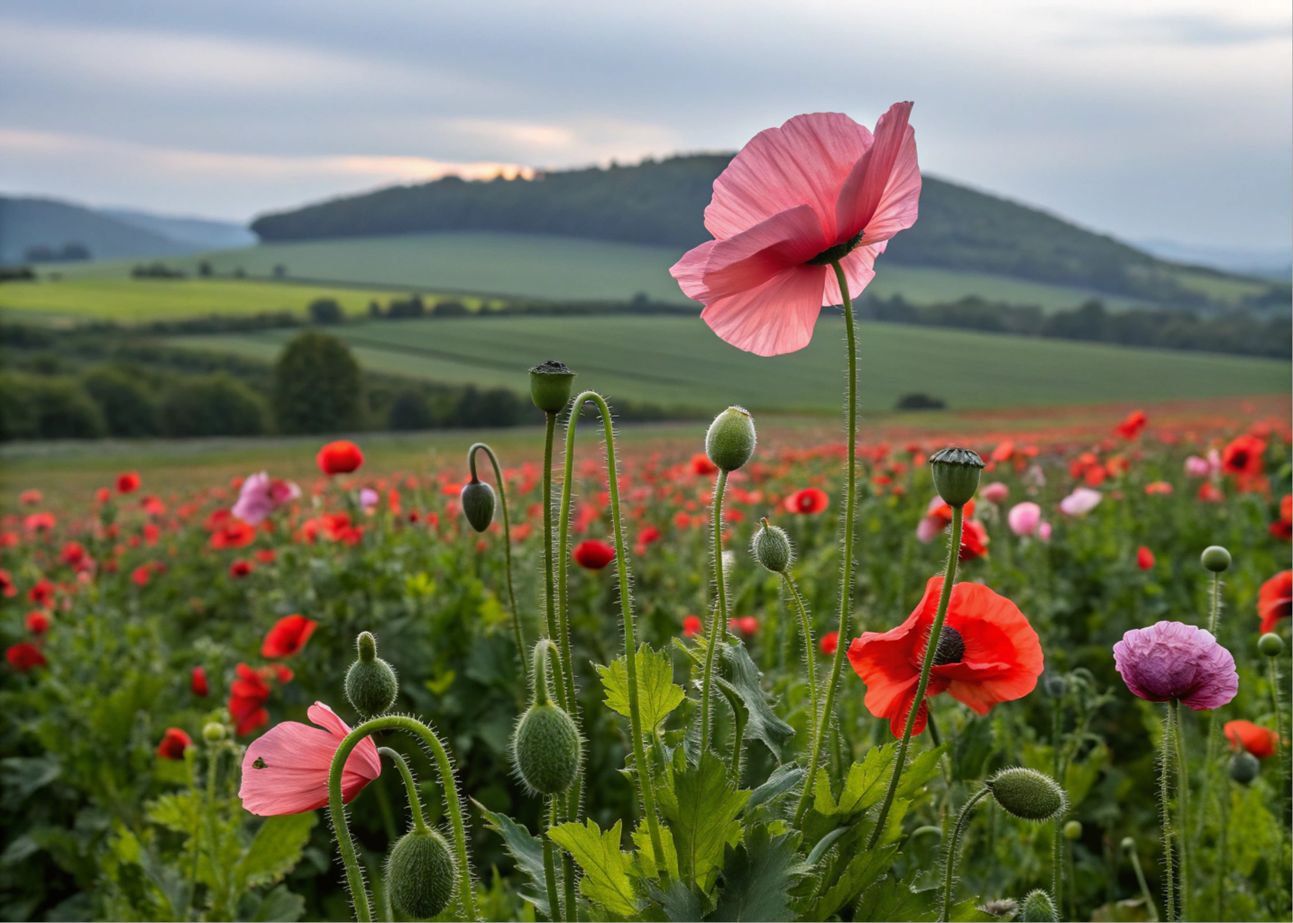 Flores vibrantes de papoula (Papaver somniferum)