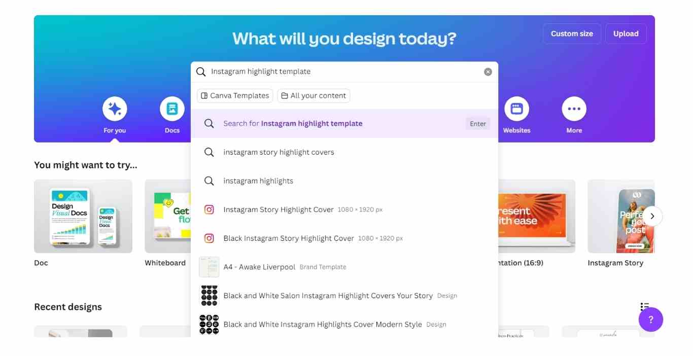 Canva search " Instagram highlight templates"