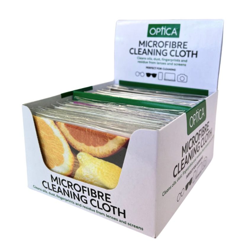 eyeglass microfibre cleaning cloth in display box