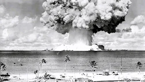 Image of A Bomb Test Baker at Bikini Atoll. This was the second test and it was conducted underwater while the first, Able test was an air burst device.