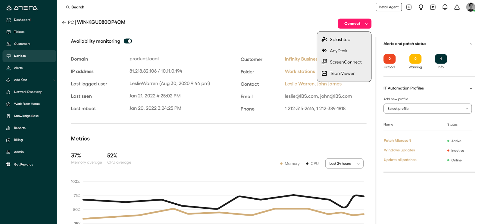 Atera’s device page screenshot.