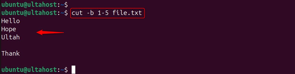 extracting bytes by byte number using cut command