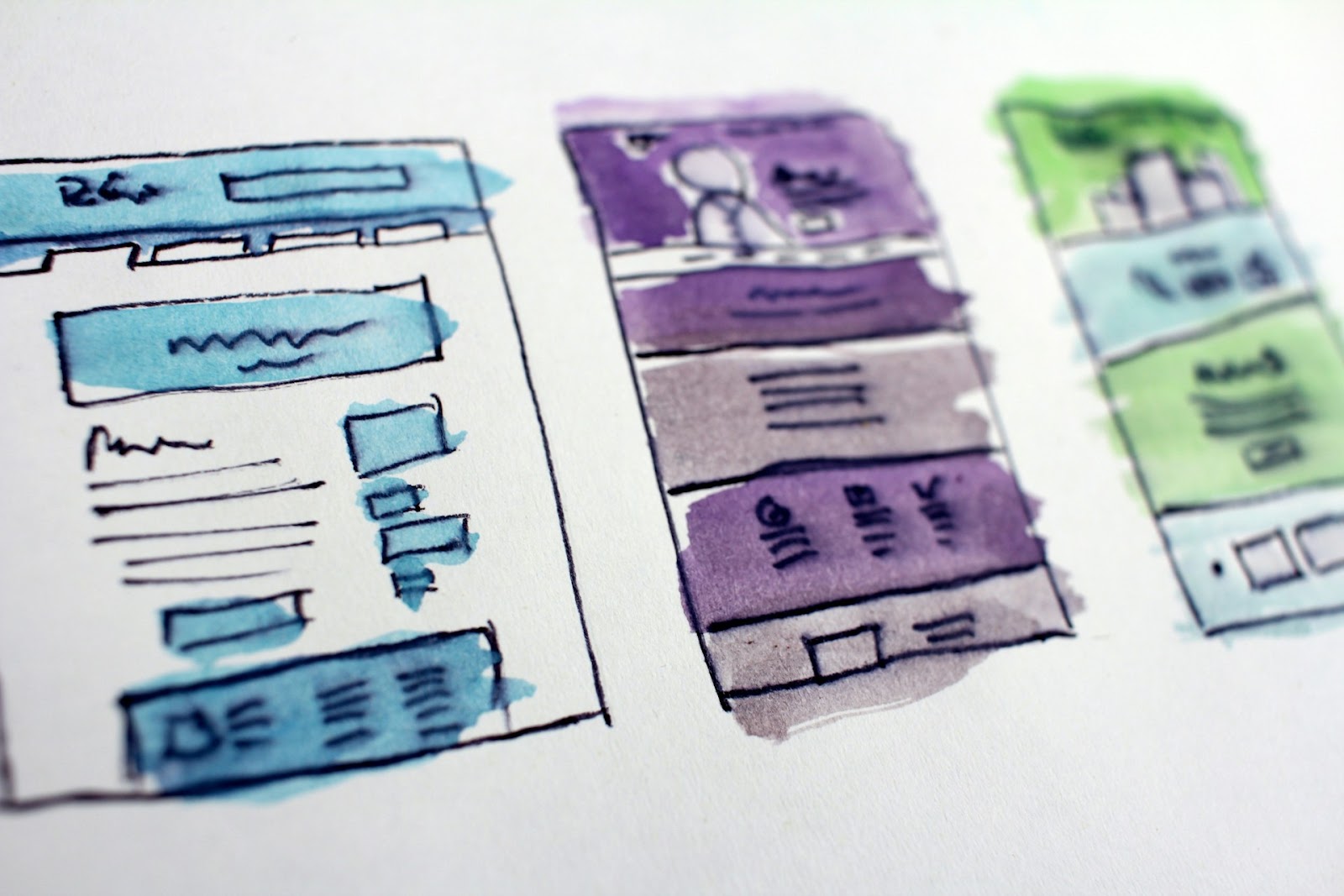 Hand-drawn sketches of web pages illustrating concepts for marketing automation best practices