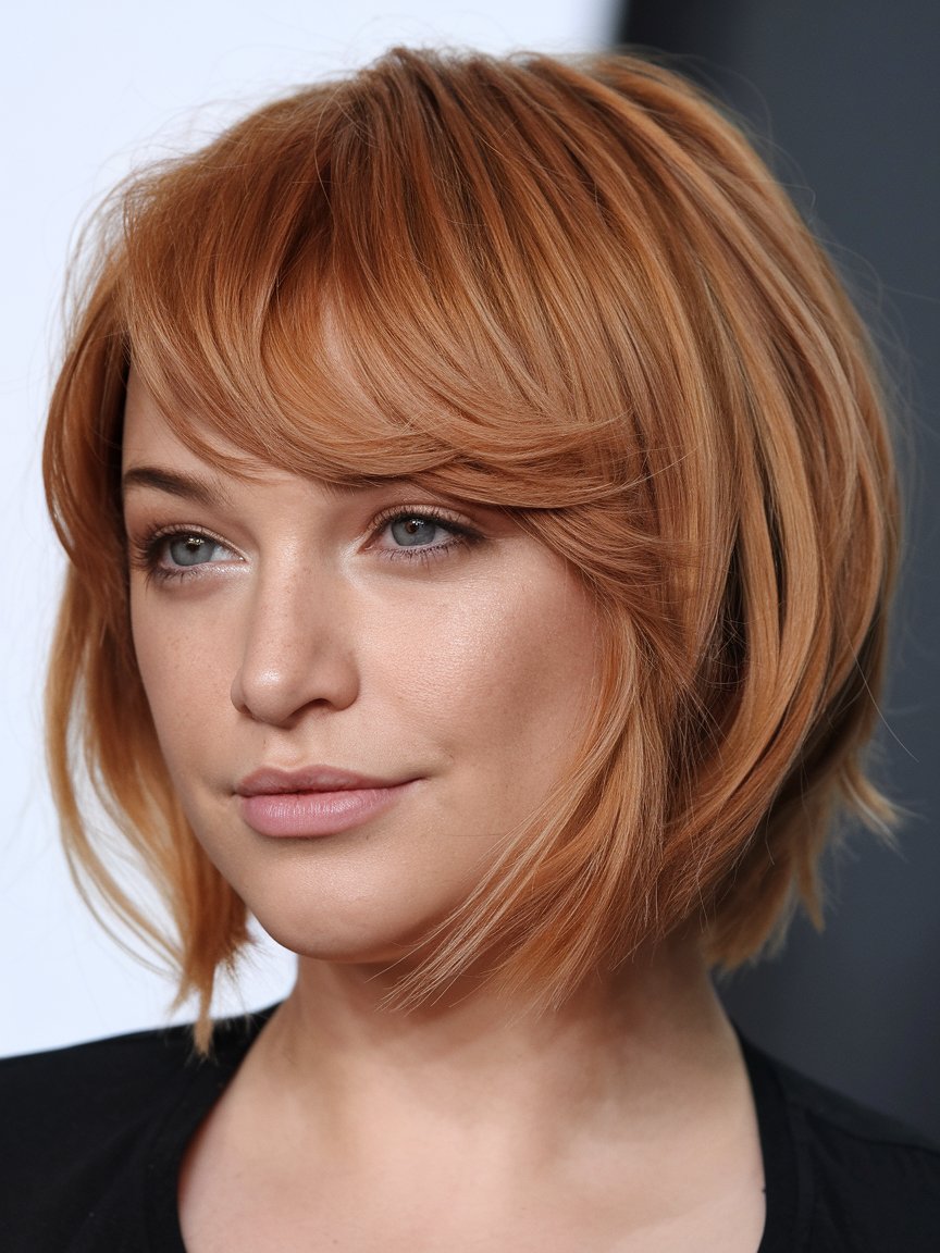 30. Short Copper Bob with Wispy Bangs