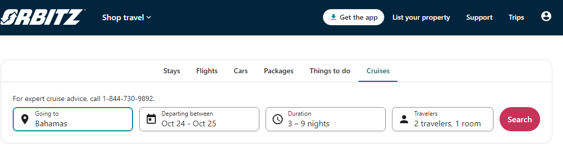 enter your departure location, date month, night stays