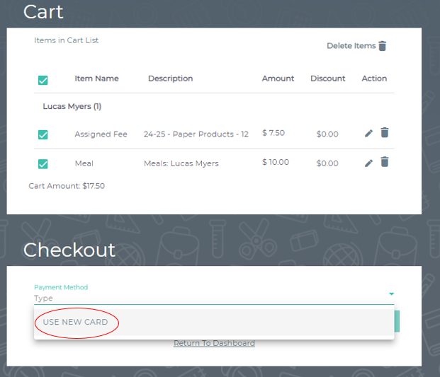 screen with use new card circled in red