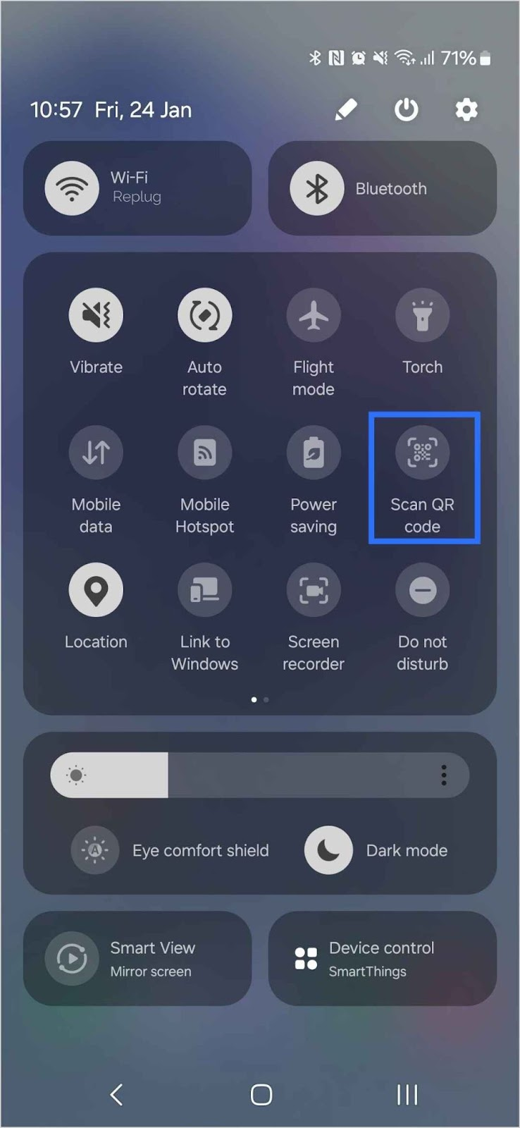 Scan QR code using Samsung Quick Settings