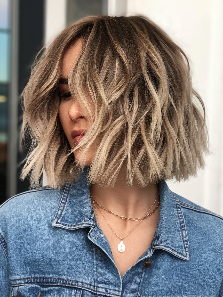 21. Casual-Chic Medium Messy Bob