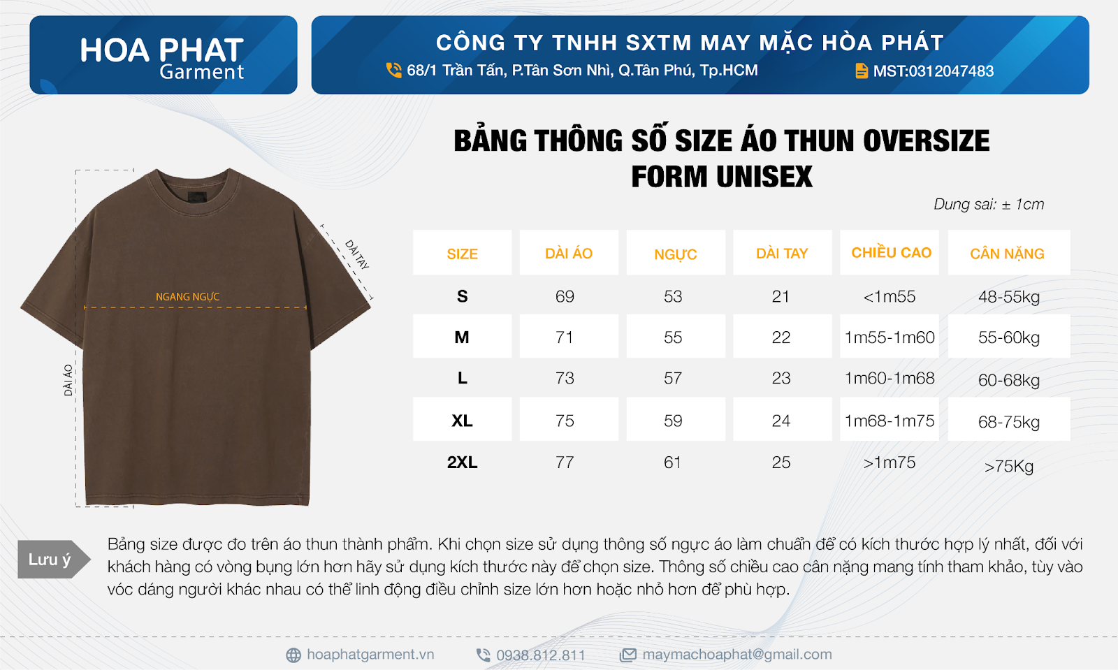 bảng size áo thun oversize unisex