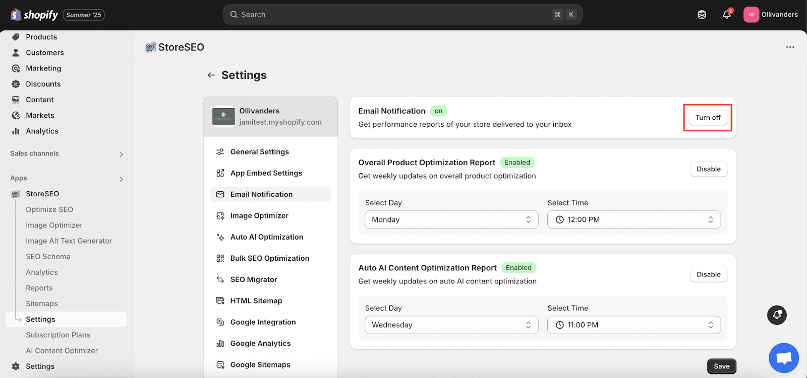How To Enable Or Disable Email Notification in StoreSEO?