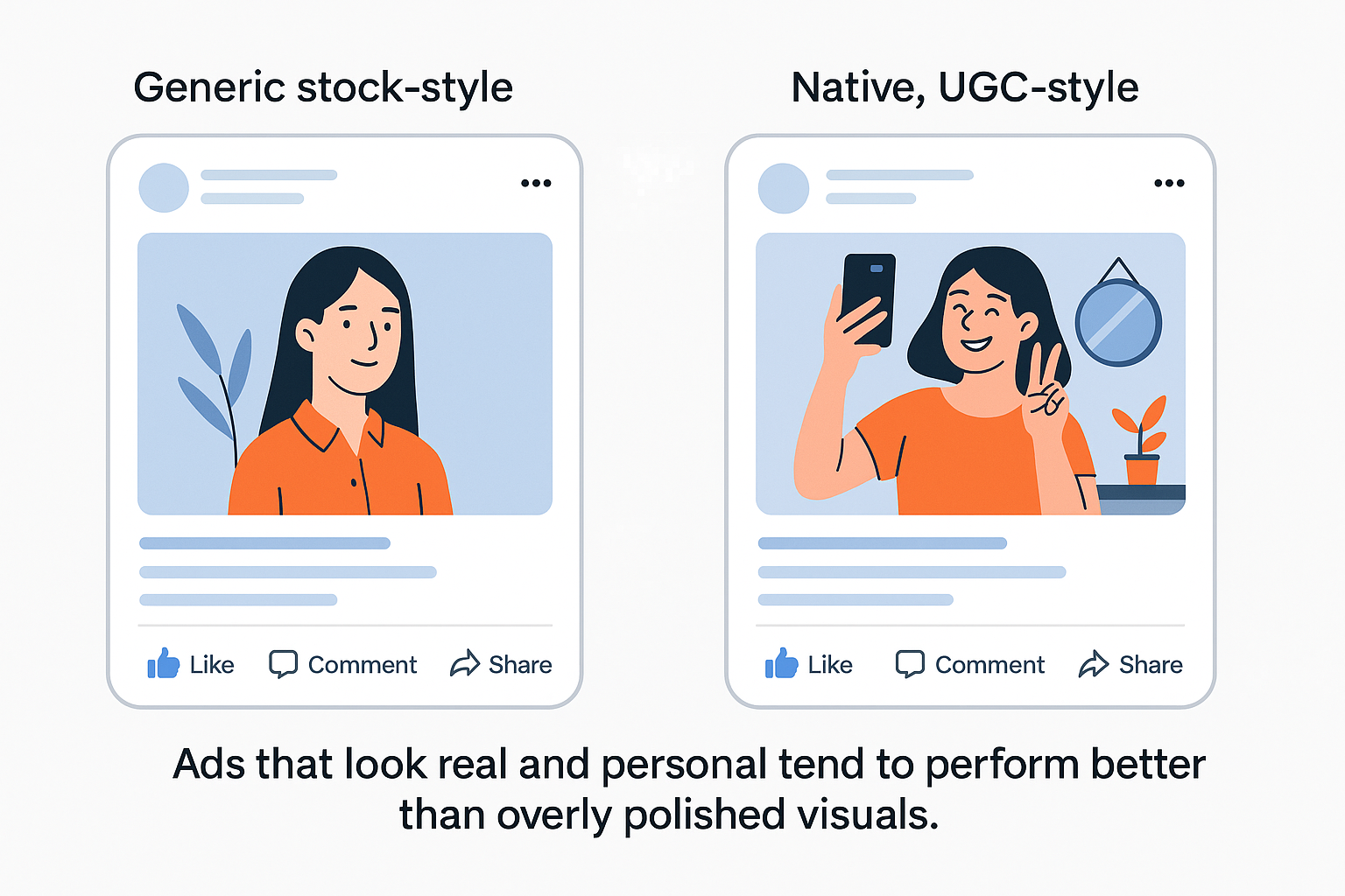 Illustration showing side-by-side image Facebook ad comparison