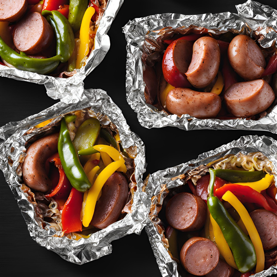 Foil Pack Kielbasa with Peppers and Onions 