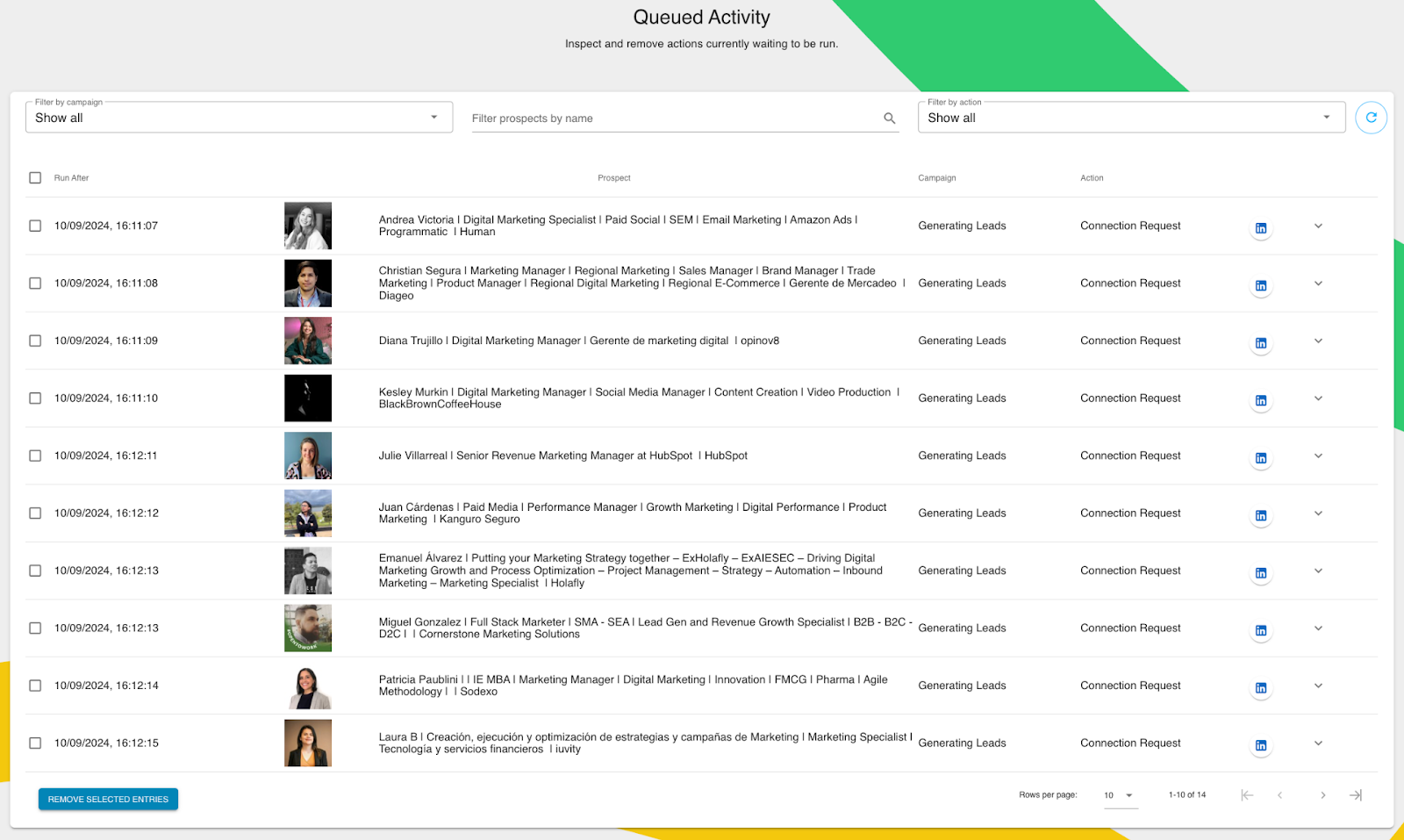 Queued activity panel.