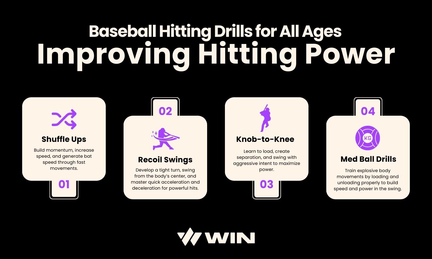 Infographic describes the best hitting drills for improving hitting power