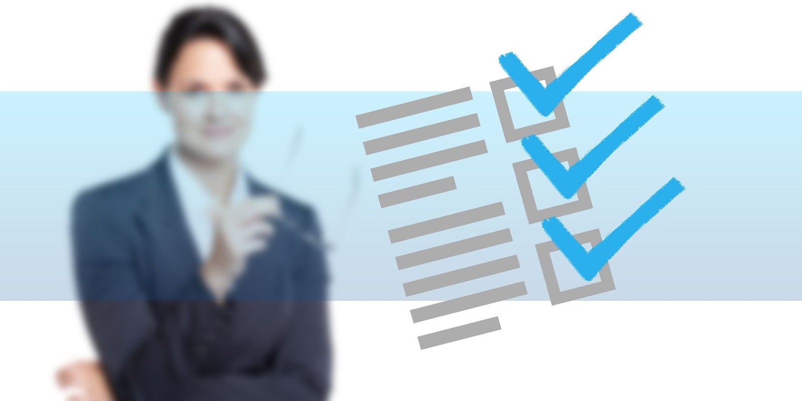 Businesswoman with pass check marks