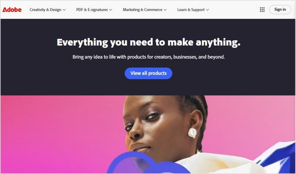 Example of Adobe top banner CTA overlay