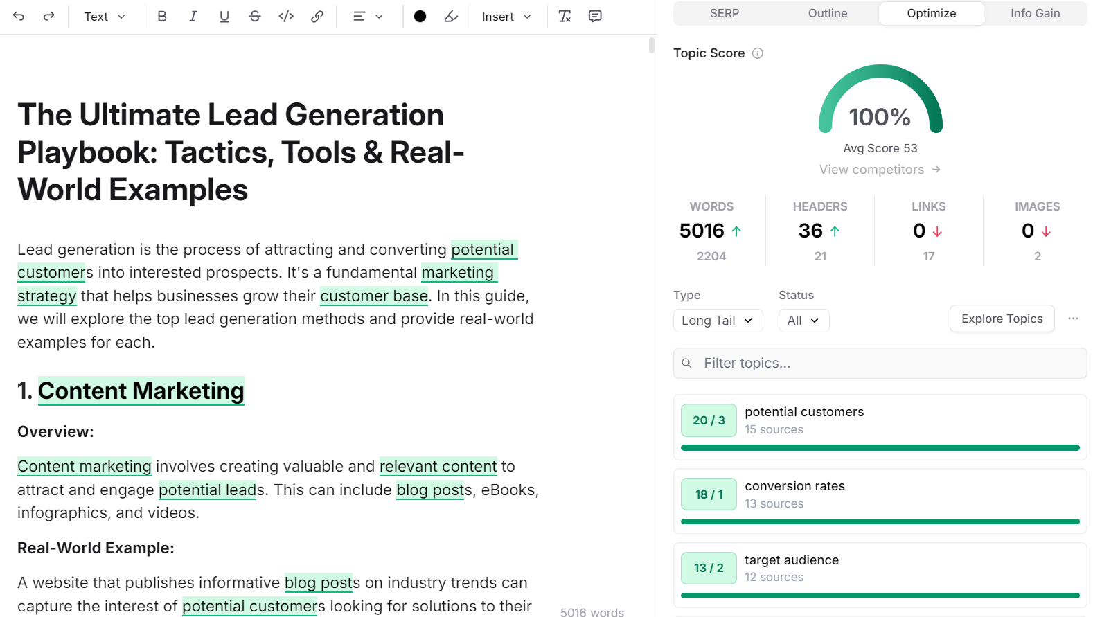 Frase topic score and metrics