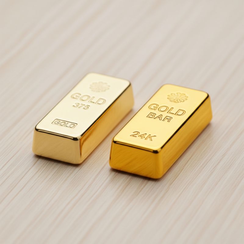 So sánh hai miếng vàng 375 và vàng 24K đặt cạnh nhau