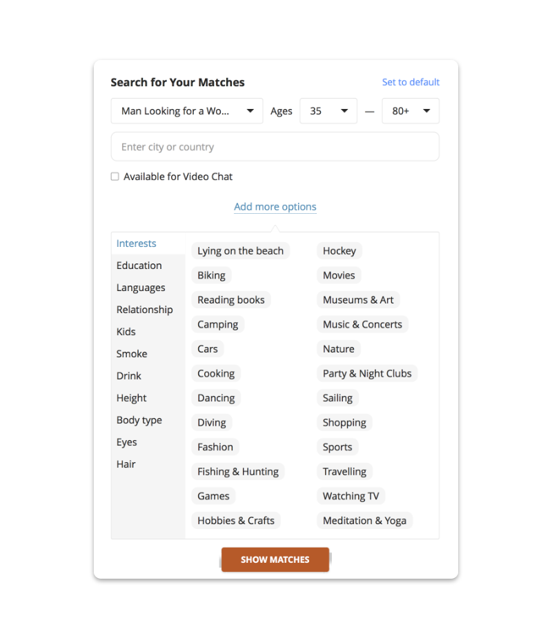 Advanced search feature on DateMyAge
