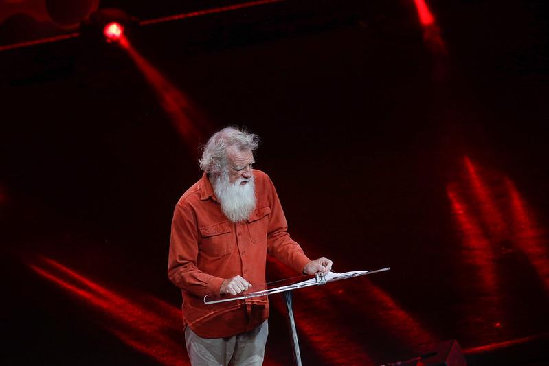 A photo of Indigenous writer and anthologist Bruce Pascoe who is speaking during TEDxSydney at Sydney International Convention Centre on June 15, 2018. Credit: TEDxSydney