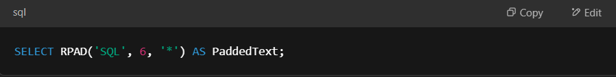 Example of RPAD() function.