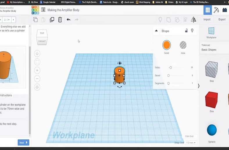 A cylinder being created in Tinkercad.






