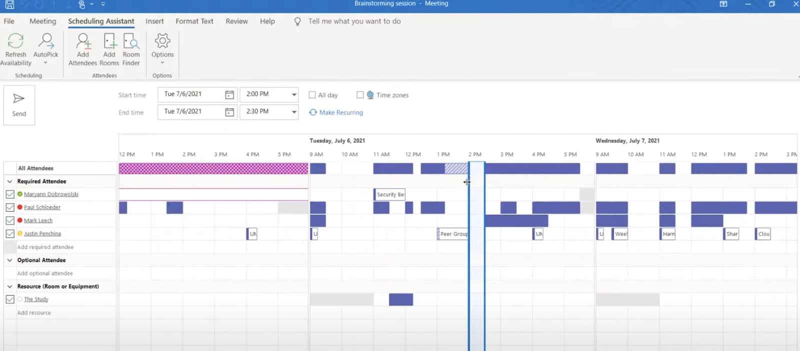 Using the Outlook Scheduling Assistant