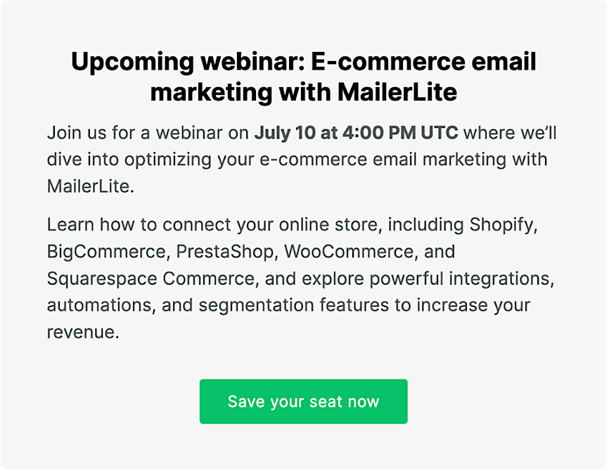 Email Webinar Reminder Block