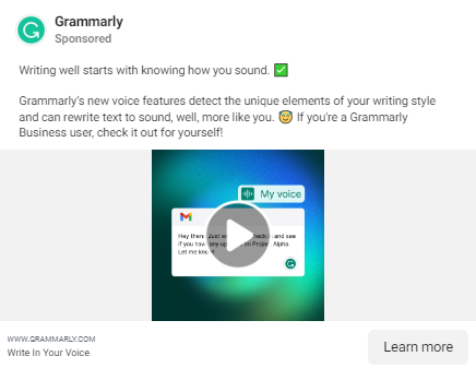 Grammarly video ad PPC