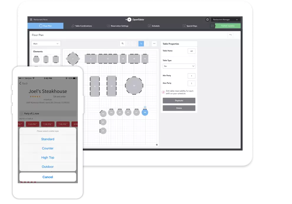 OpenTable dashboard