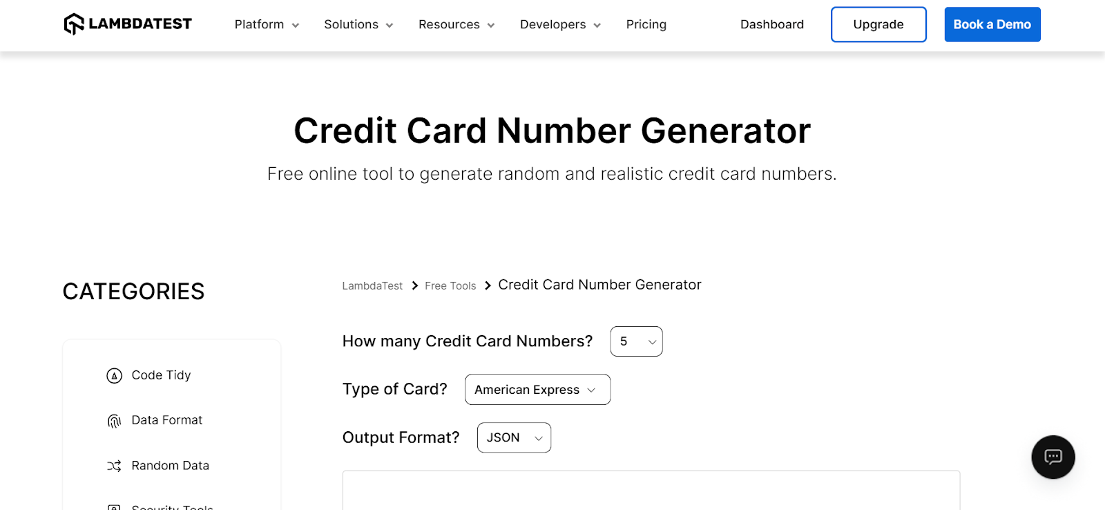 LambdaTest.com credit card generator