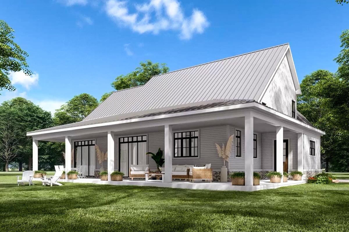 Rear-left rendering of the 3-bedroom two-story country home.