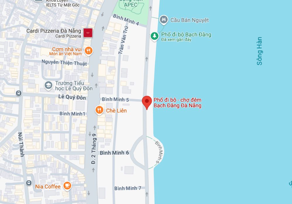 Vị trí của chợ đêm Bạch Đằng trên bản đồ (Ảnh: Google Maps)