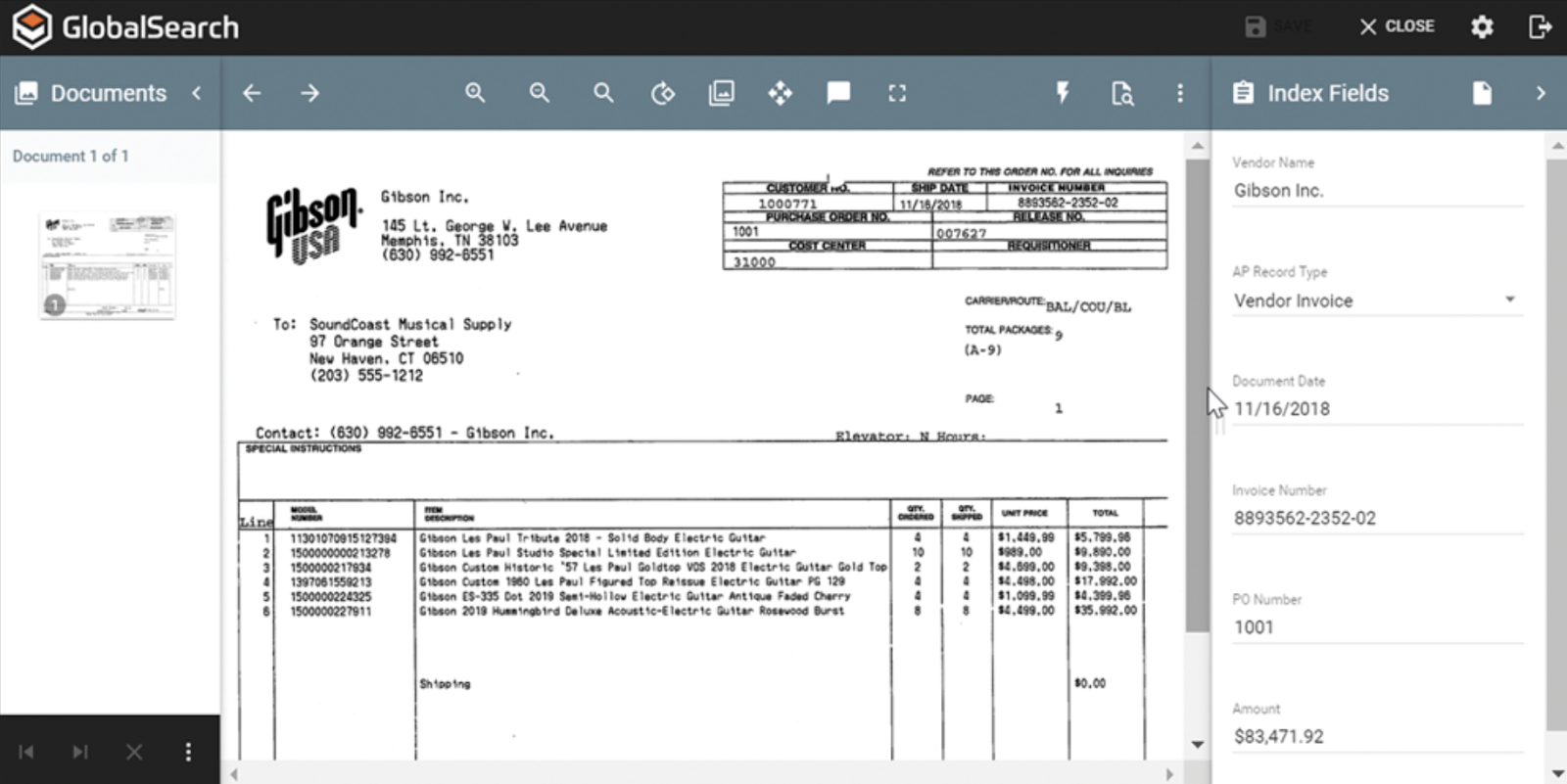 Square 9 Softworks user interface