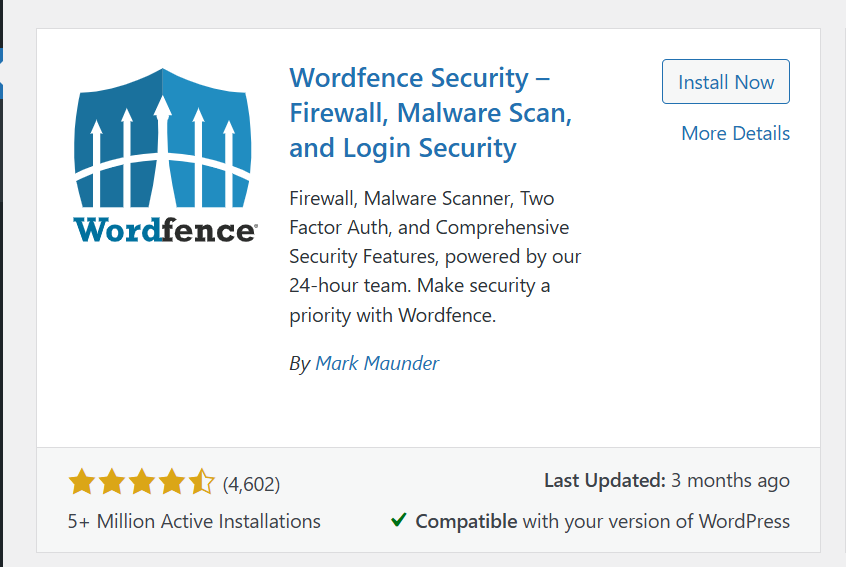 a screenshot of Wordfence Security plugin