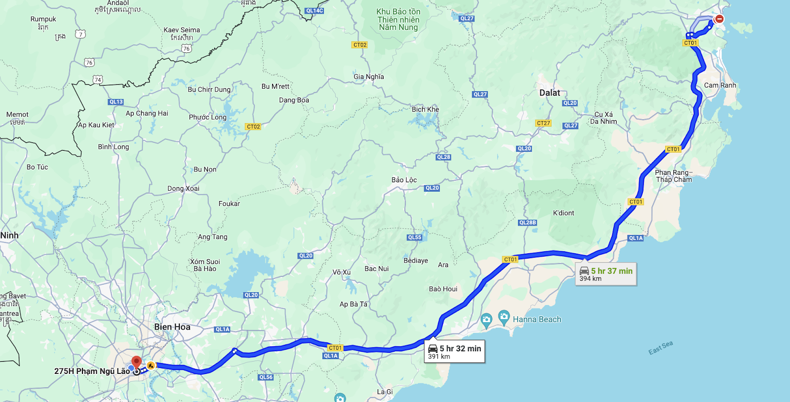 route of huynh gia bus from sai gon to nha trang