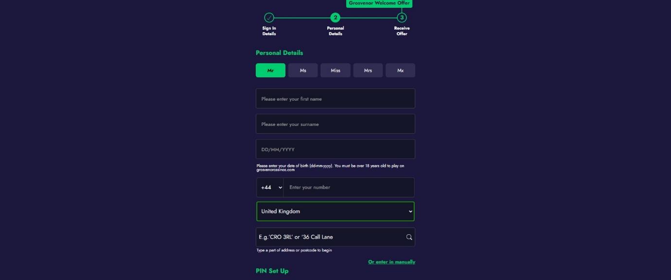 How to sign up to Grosvenor Casino - step three