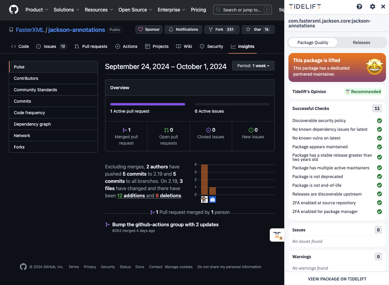 Tidelift Google Chrome extension