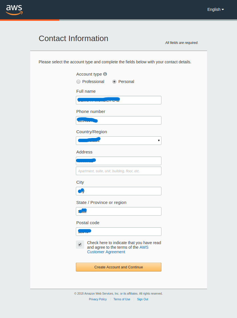 Choose the Account Type and Fill in Contact Details