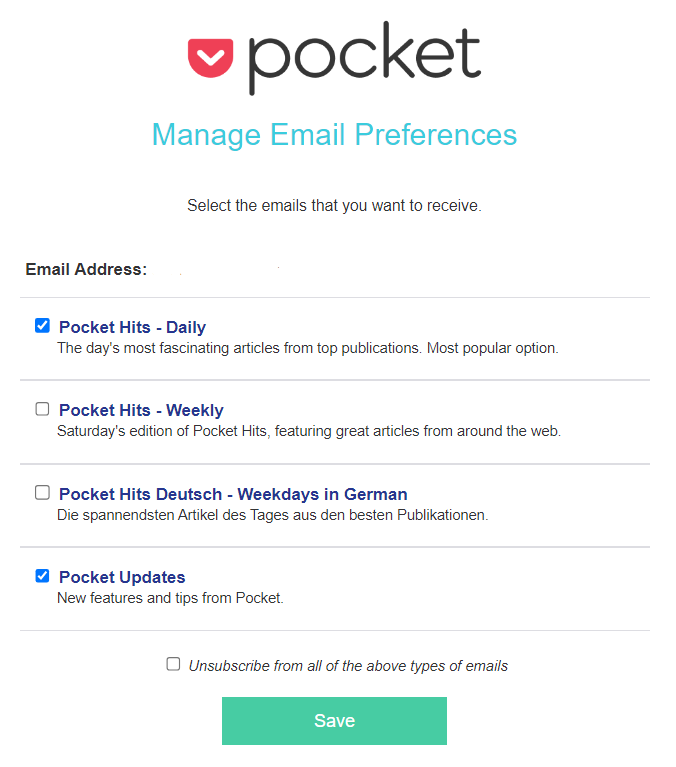 Pocket's preference center