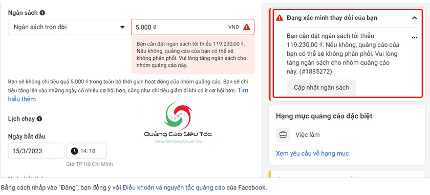 Ngân sách tối thiểu trọn đời của Facebook Ads