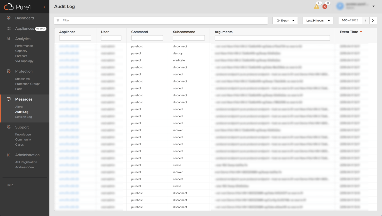 Pure1 UI Audits Page