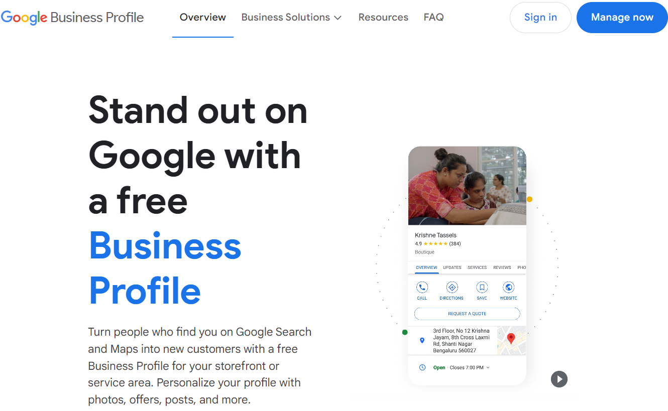 google business profile landing page