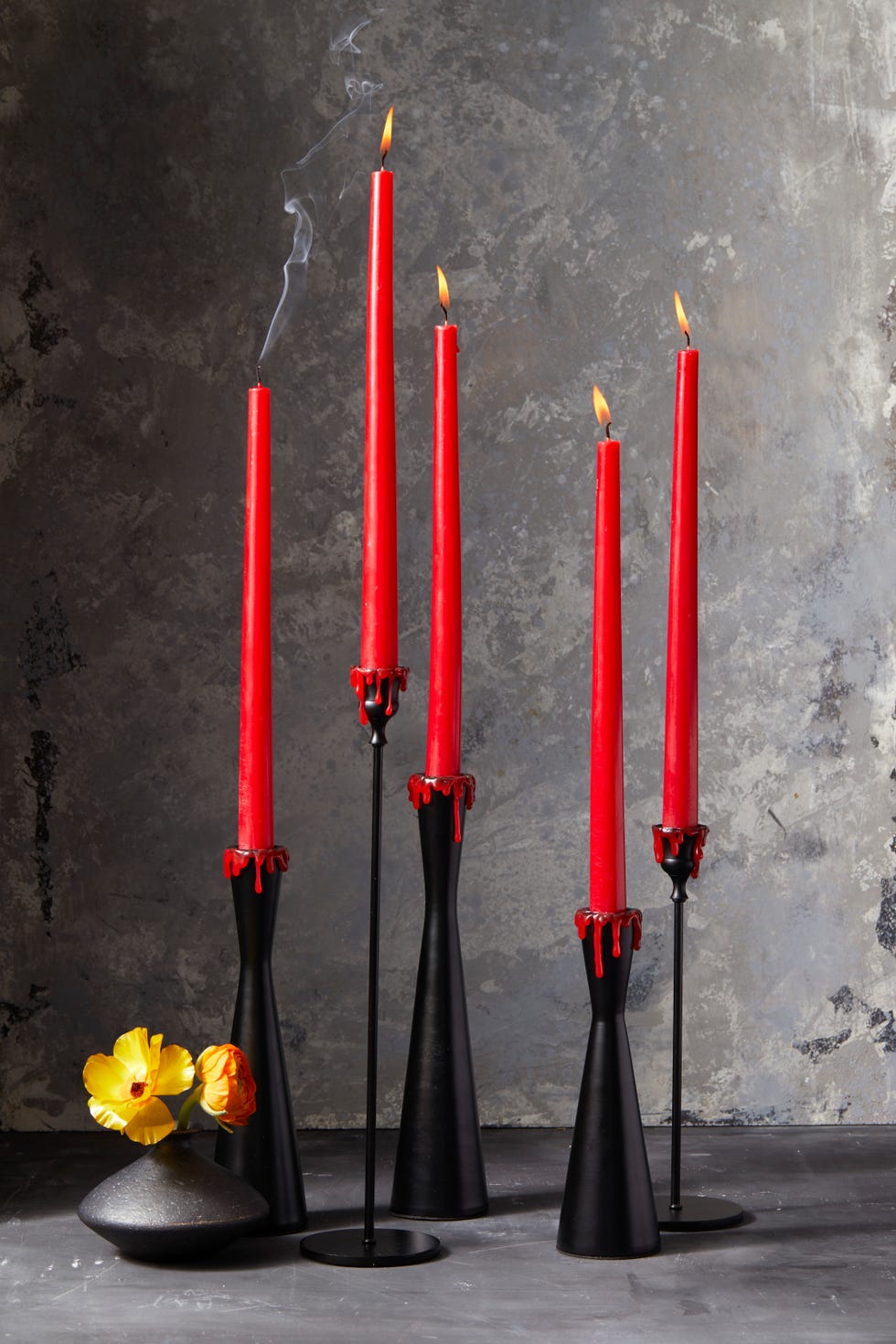 diy halloween decorations tall red candles with black bases