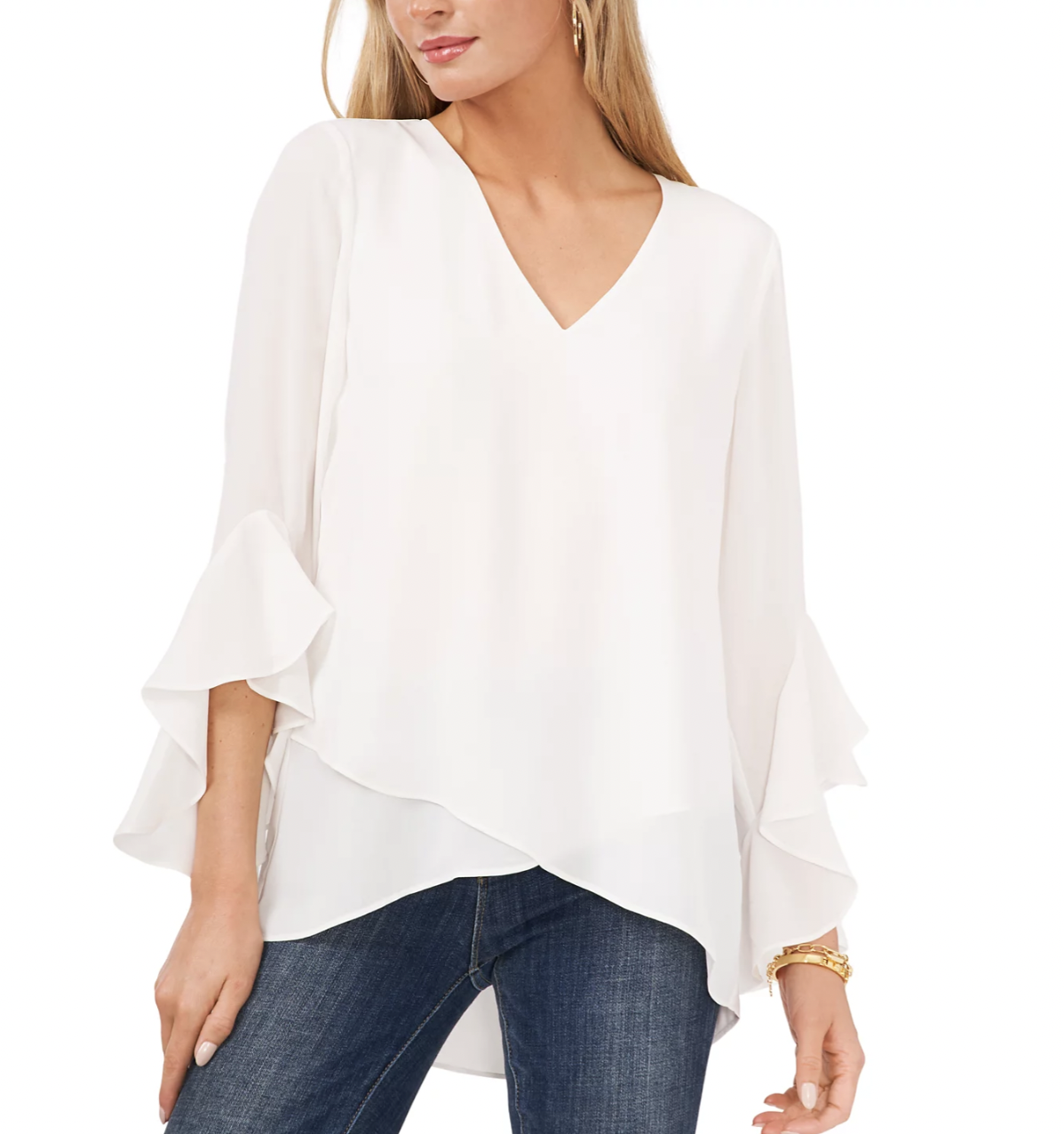 Vince Camuto V-Neck 3/4-Flutter Sleeve Blouse