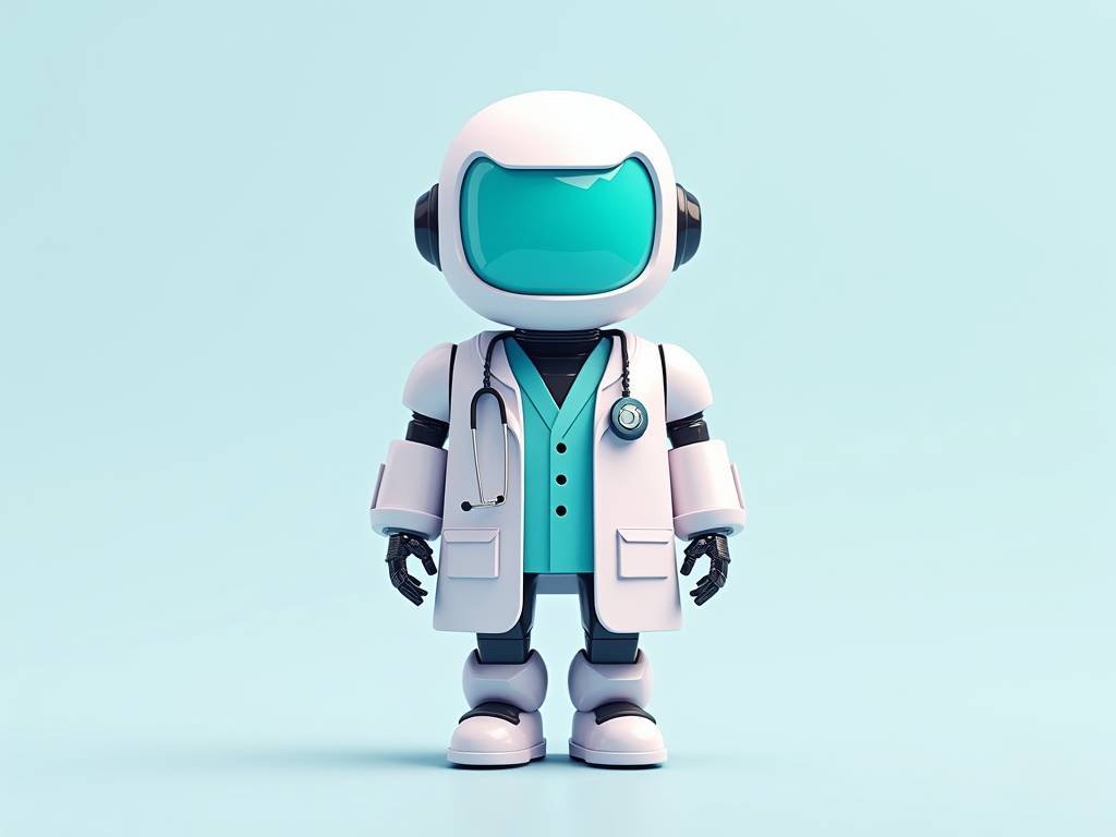 A robot in a doctor's coat to represent Enveda's launch into AI driven drug research.