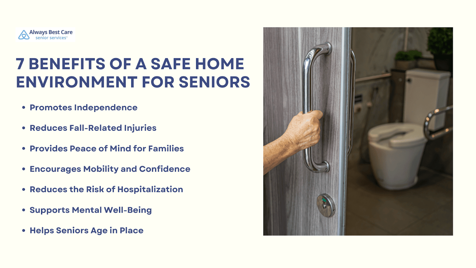 This infographic depicts the 7 benefits of a safe home environment for seniors